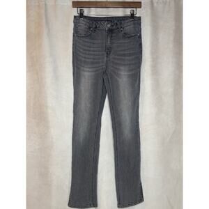 Lascana Gray Slim Straight Jeans Size 4 Stretch Denim Mid Rise Ankle Slit